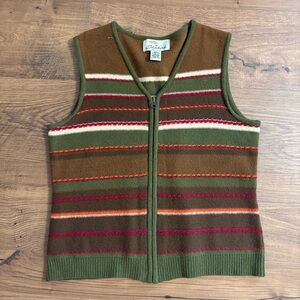 Bob Timberlake Striped Green and Brown Vest 100% Lambs Wool